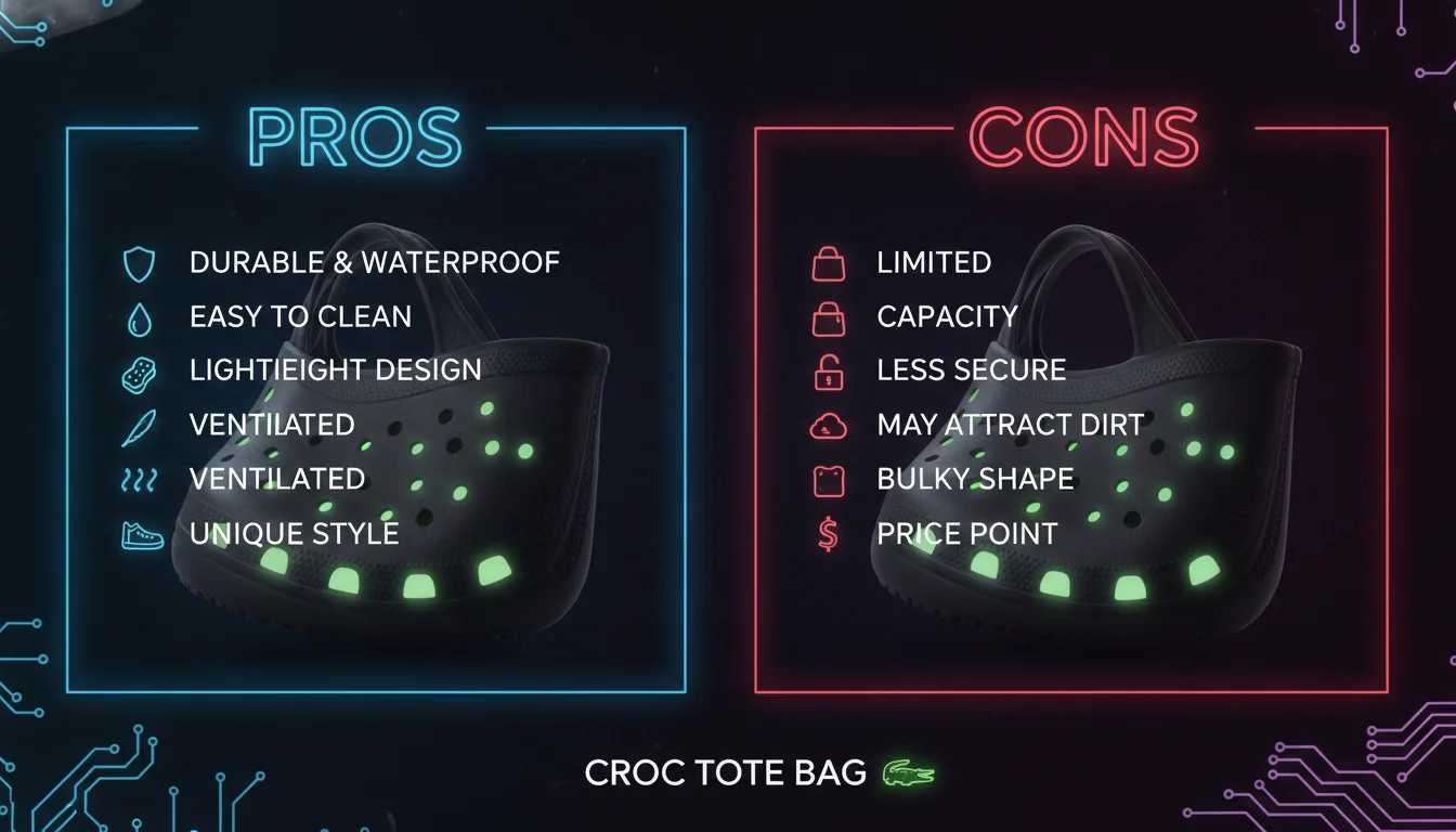 Visual guide to Pros and Cons of the Croc Tote Bag