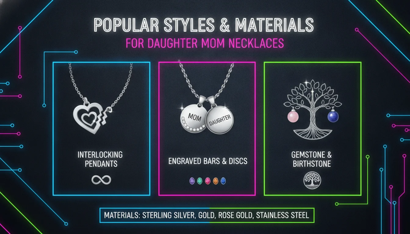 Popular Styles and Materials for Daughter Mom Necklaces — illustrated overview