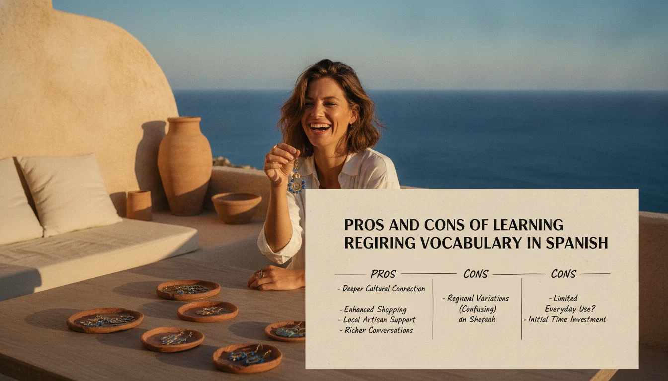 Concept illustration for Pros and Cons of Learning Regional Earring Vocabulary in Spanish