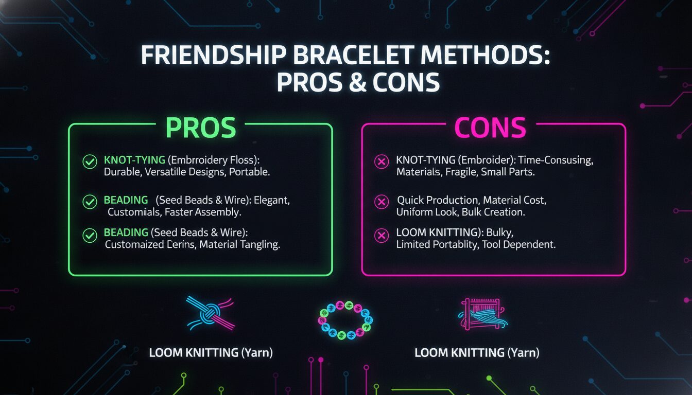 Visual guide to Pros and Cons of Different Friendship Bracelet Methods
