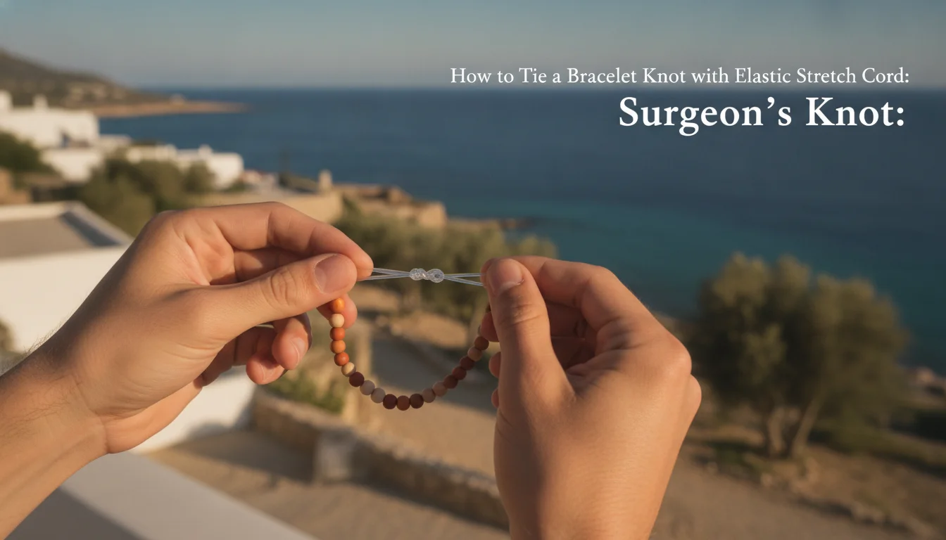 Visual guide to How to Tie a Bracelet Knot with Elastic Stretch Cord: Surgeon's Knot