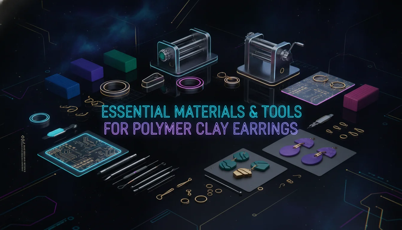 Visual guide to Essential Materials and Tools for Making Polymer Clay Earrings